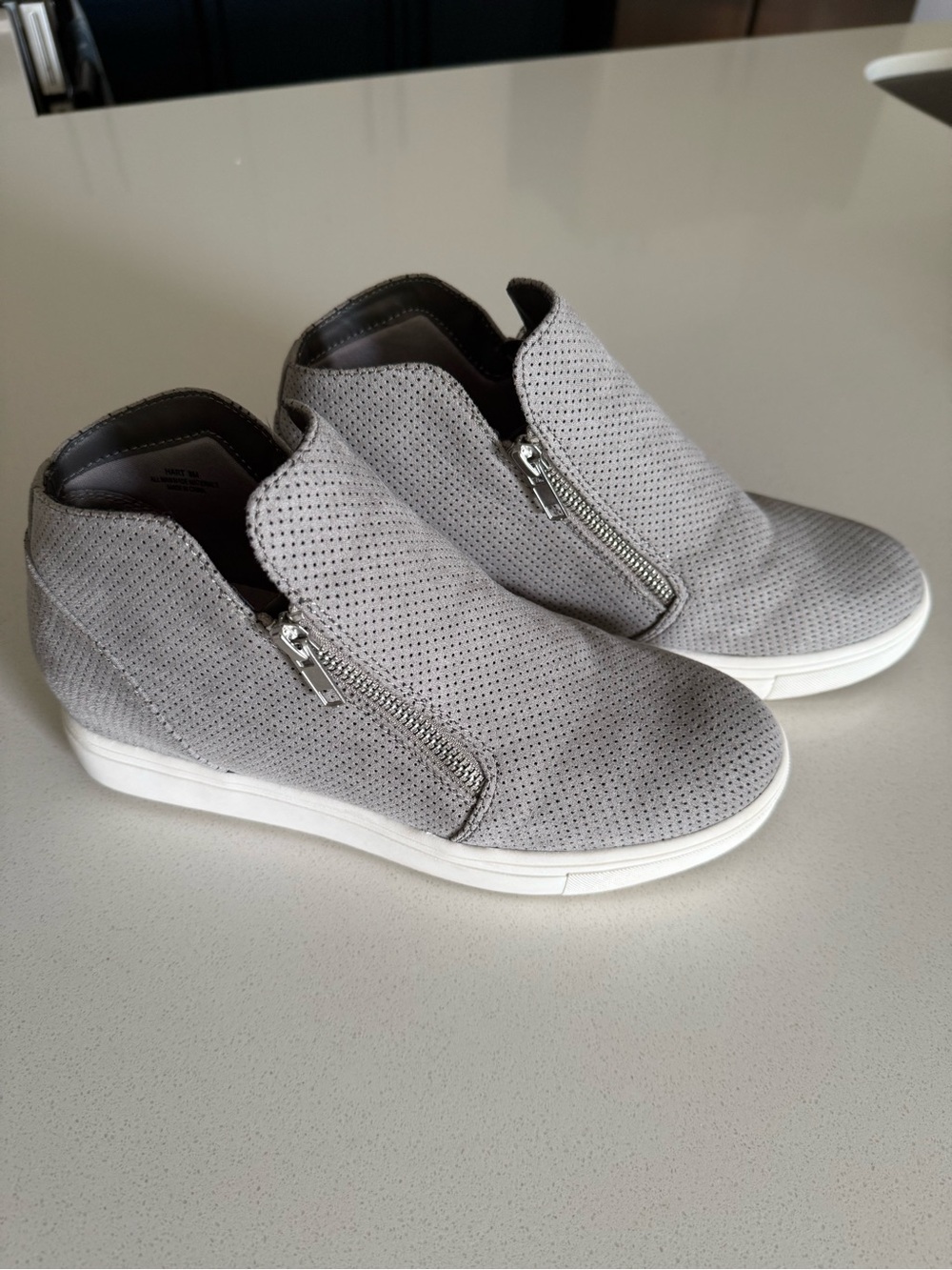 Wedge Sneaker Booties in Light Gray with Side Zippers